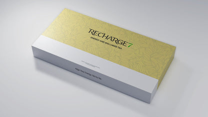 Close-up of a premium pyramid tea sachet from Recharge7 showcasing 188 years of Hong Kong traditional loose-leaf craftsmanship.